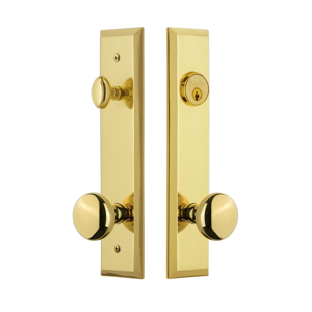 Grandeur by Nostalgic Warehouse FAVFAV Fifth Avenue Tall Plate Complete Entry Set with Fifth Avenue Knob in Lifetime Brass